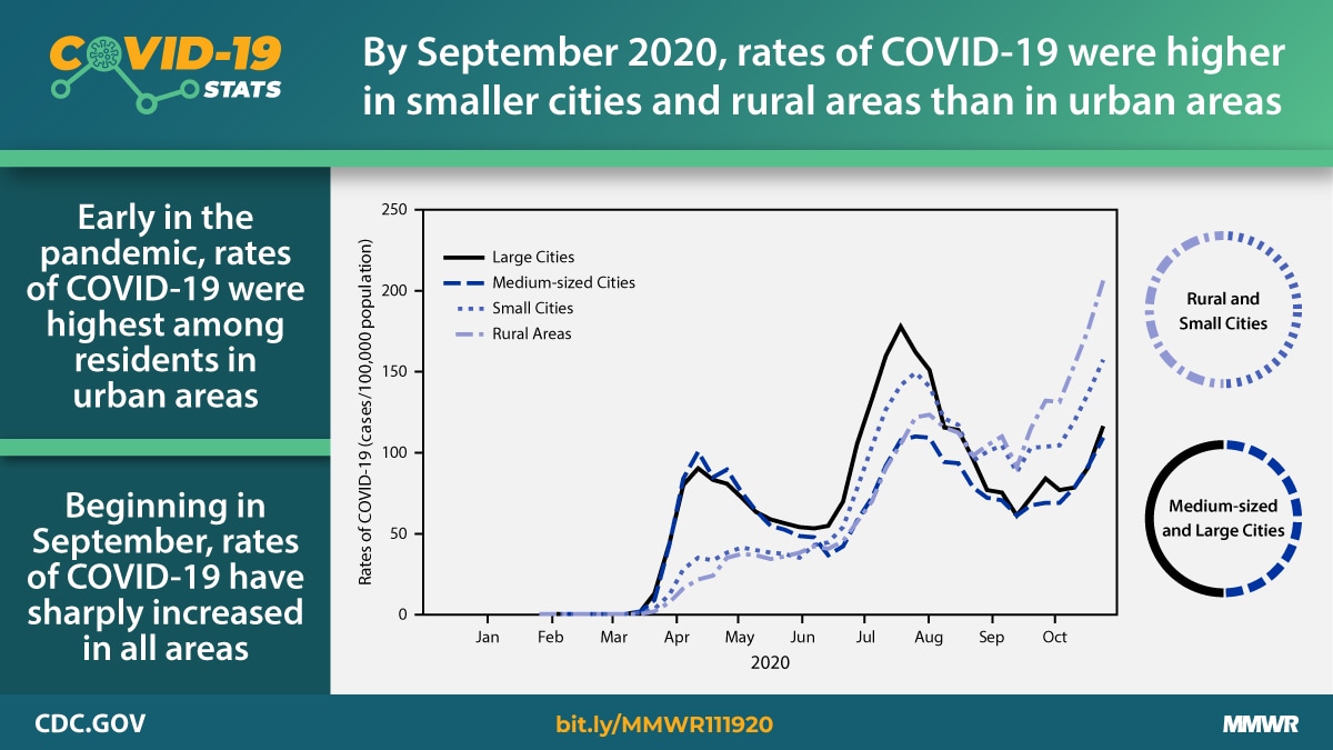 The figure is a graph showing rates of COVID-19 based on city size.