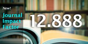 The figure above is a photograph of a book with the text: New! Journal Impact Factor and the number 12.888