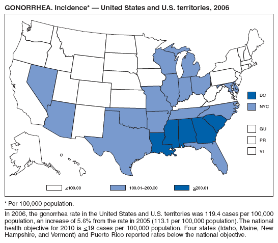 GONORRHEA. Incidence* — United States and U.S. territories, 2006