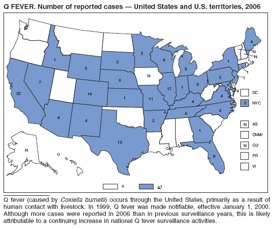 Q FEVER. Number of reported cases — United States and U.S. territories, 2006