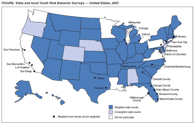 FIGURE. State and local Youth Risk Behavior Surveys — United States, 2007