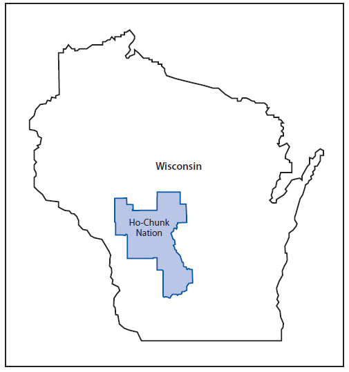 The figure presents a map of Wisconsin and highlights the location of the Ho-Chunk Nation reservation.