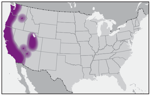 rr6502a1f18.gif This figure is a map showing the approximate U.S. distribution of Ixodes pacificus (western blacklegged tick).