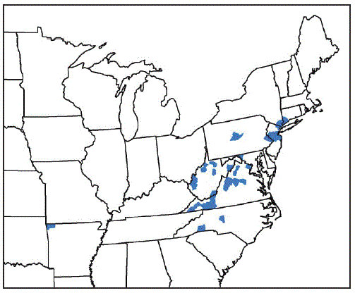 The figure is a map showing the counties and county equivalents where Haemaphysalis longicornis has been reported (N = 45), in the United States, during August 2017–September 2018.