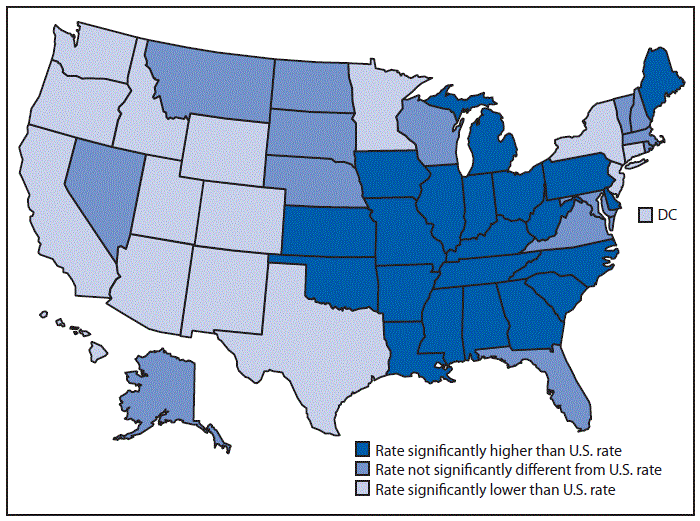 QuickStats: Age-Adjusted Lung Cancer Death Rates, by State — National ...