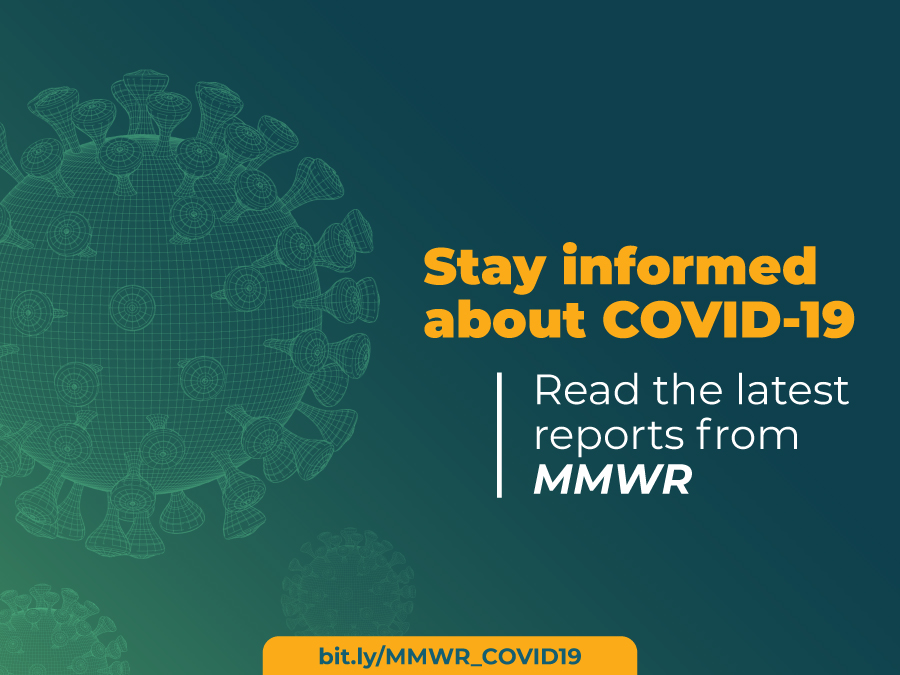 The figure shows a three-dimensional image of the virus that causes COVID-19 with text overlay about staying informed about COVID-19.