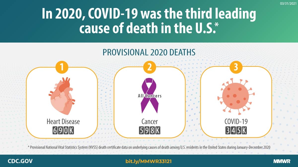 This graphic describes provisional U.S. 2020 deaths and leading causes of death.