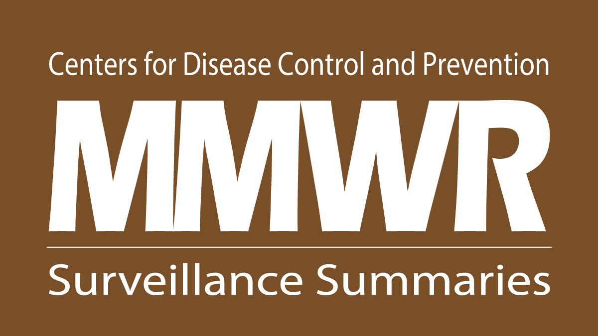 The figure shows the MMWR Surveillance Summary logo on a brown background.