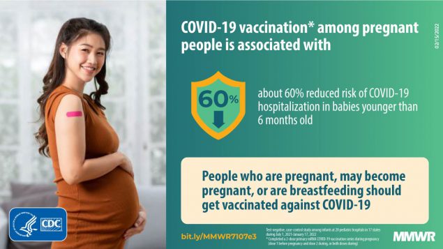 The figure is a graphic with text about COVID-19 vaccination among people who are pregnant.