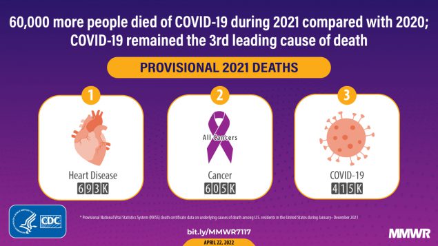 This figure is a graphic describing how COVID-19 was the third leading cause of death in 2021.