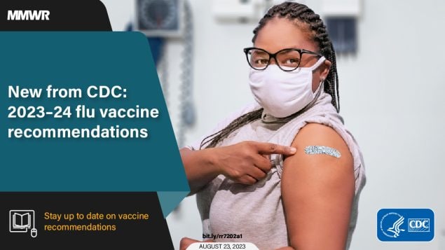 The figure is a photo of a person with their sleeve up and a bandage on their arm with text about flu vaccine recommendations.