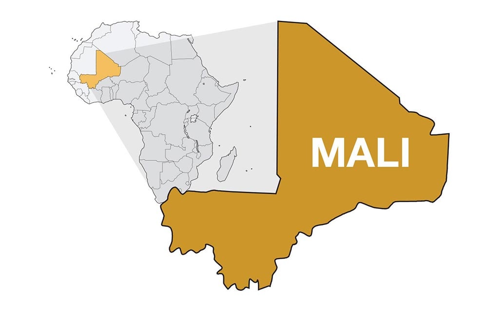 A map of Africa showing the location of the country Republic of Mali.