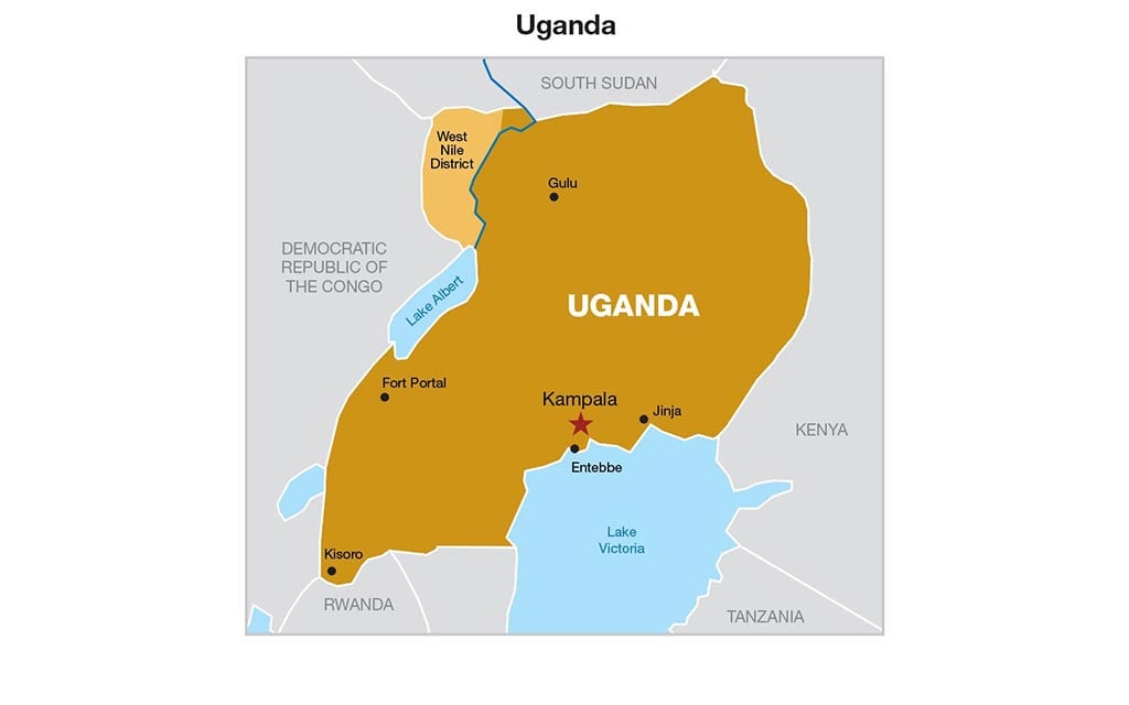 A map of Uganda.