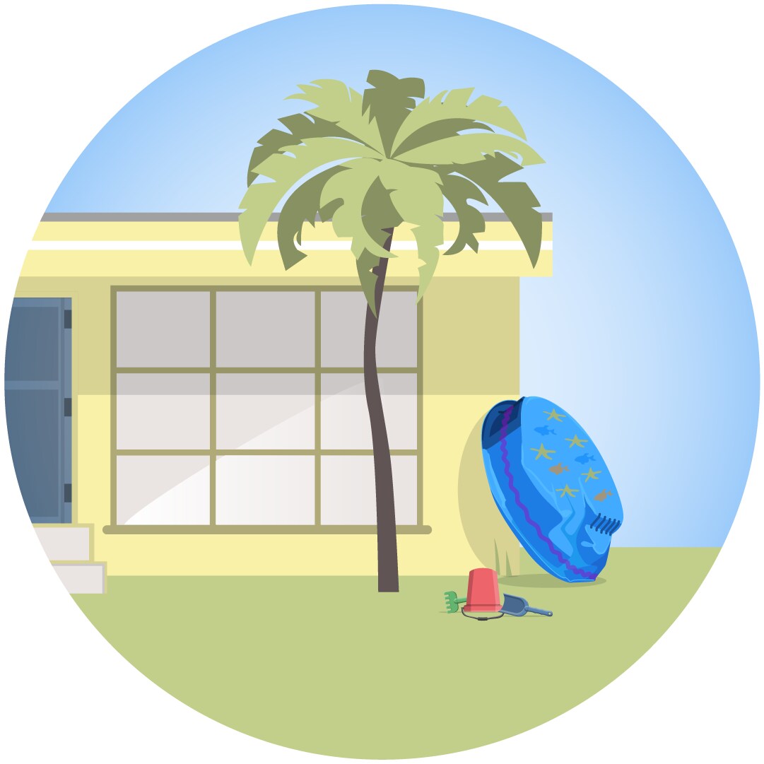 Illustration of kiddie pool stored to prevent collection of standing water.