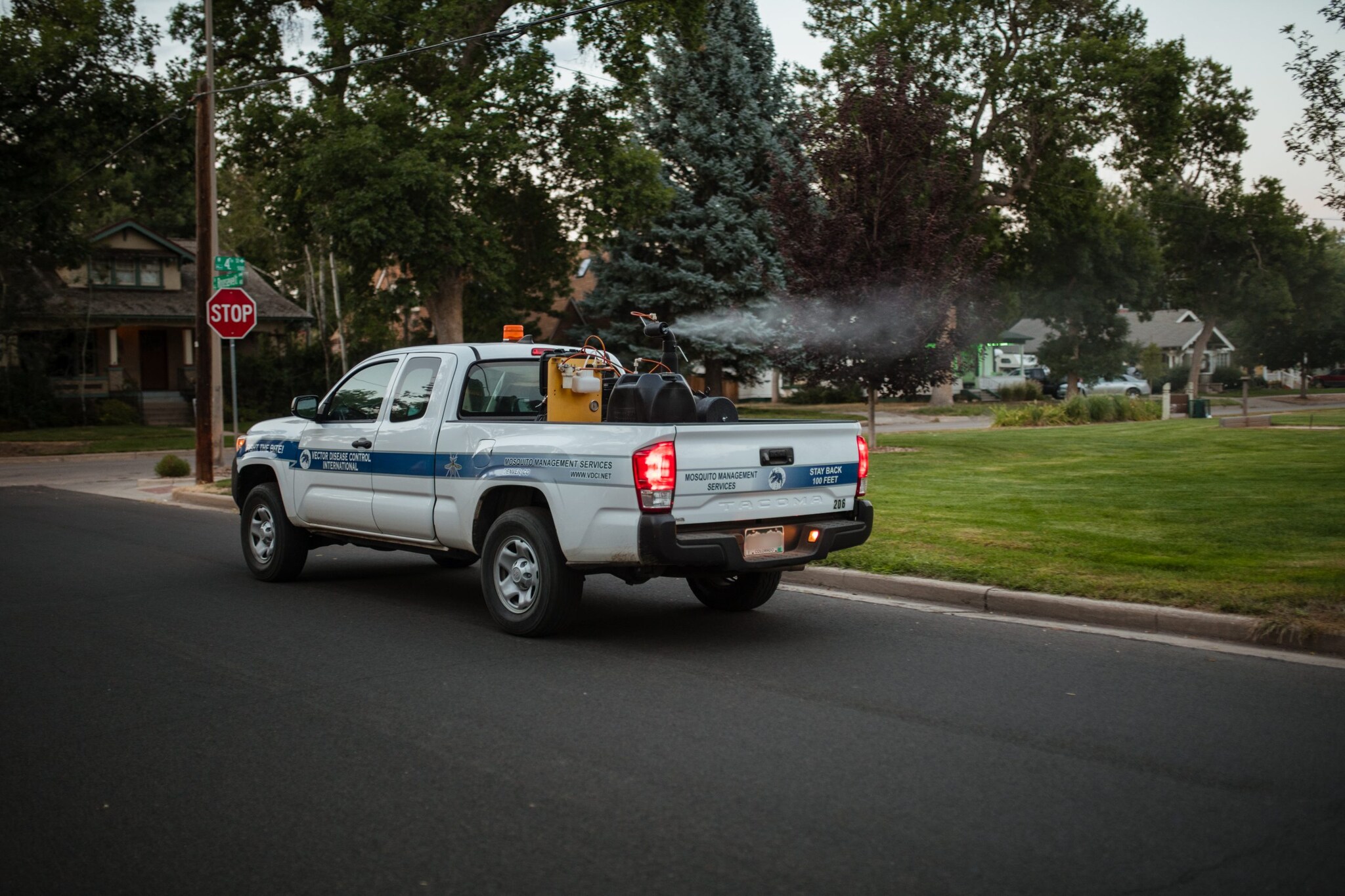 mosquito control truck with sprayer to apply insecticides or larvicides