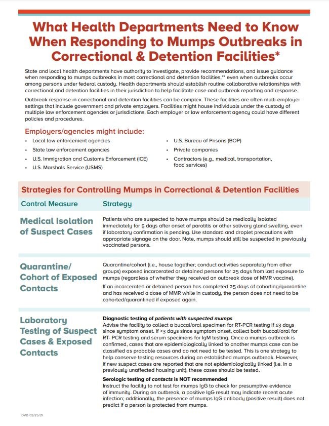 What health departments needs to know when responding to mumps outbreaks in correctional and detention facilities