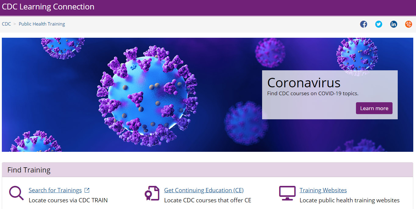phapproach04 Graphic header of a Centers for Disease Control and Prevention website that provides Coronavirus information for physicians related to refugees. The header has a purple background and has several images of viruses on the purple background.