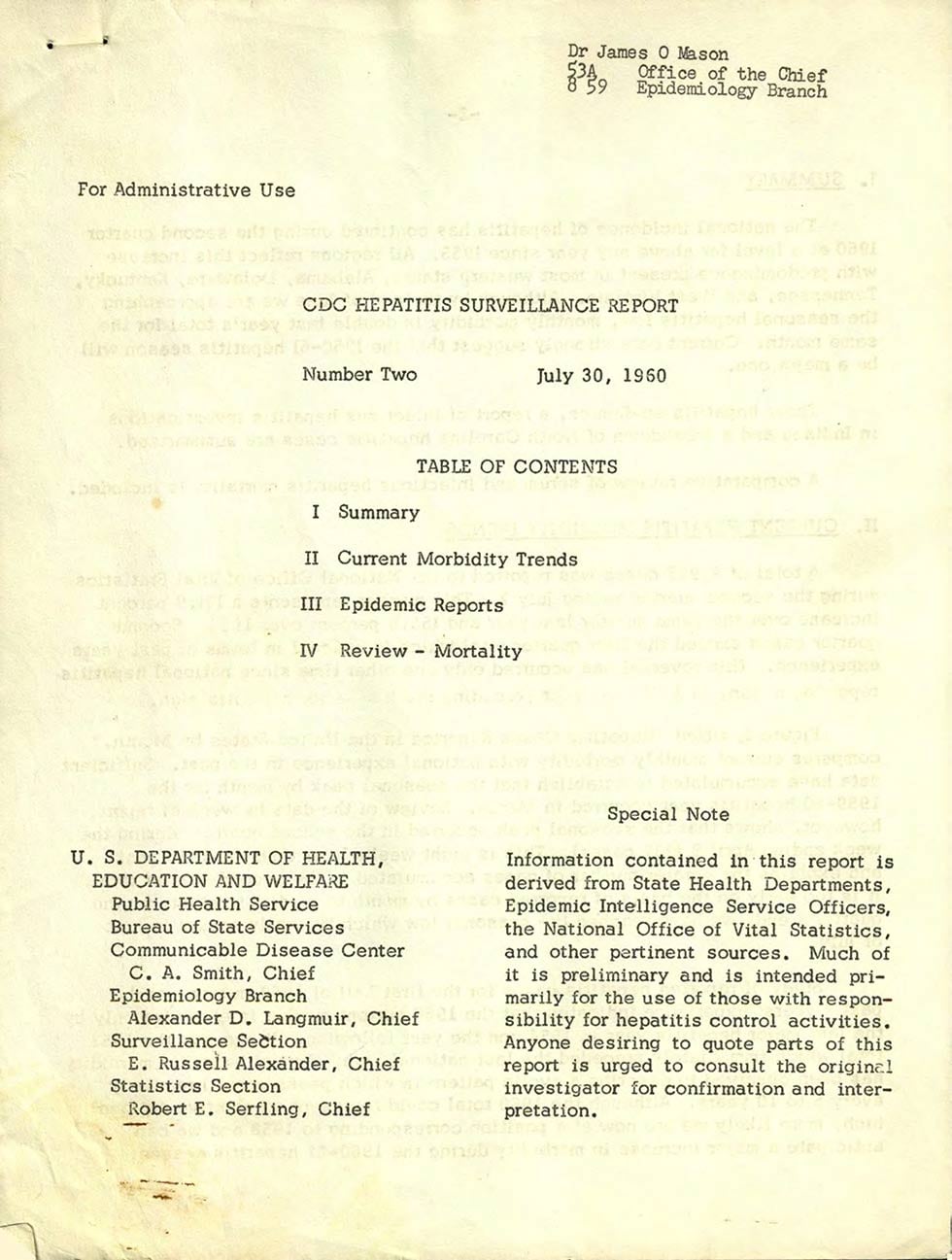 1960 CDC Hepatitis Surveillance Report