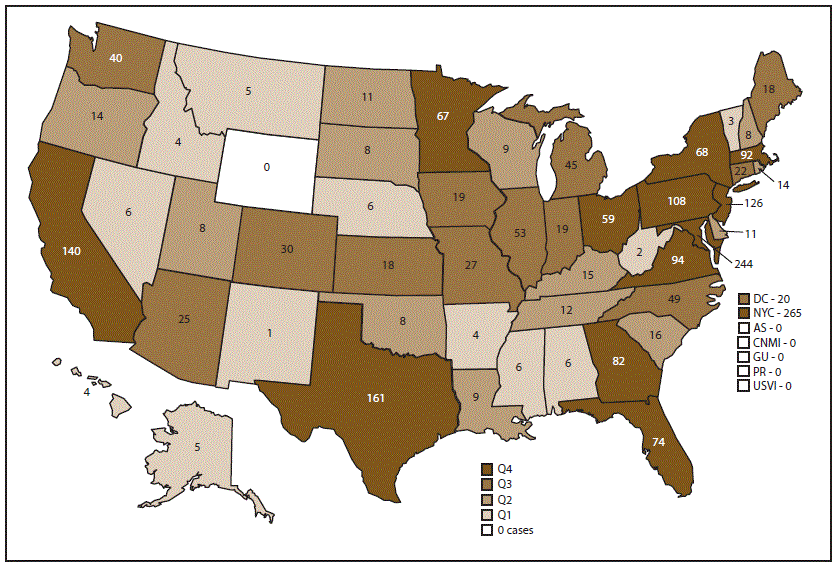 US map of malaria cases