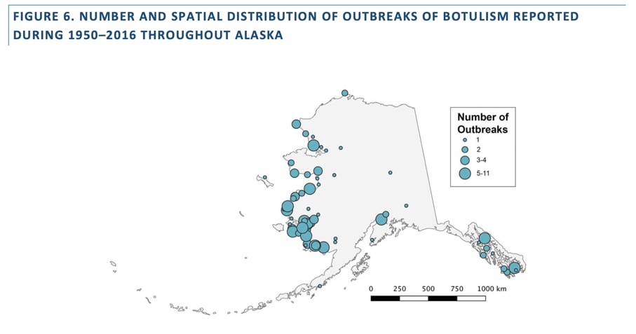 Map of botulism outbreaks