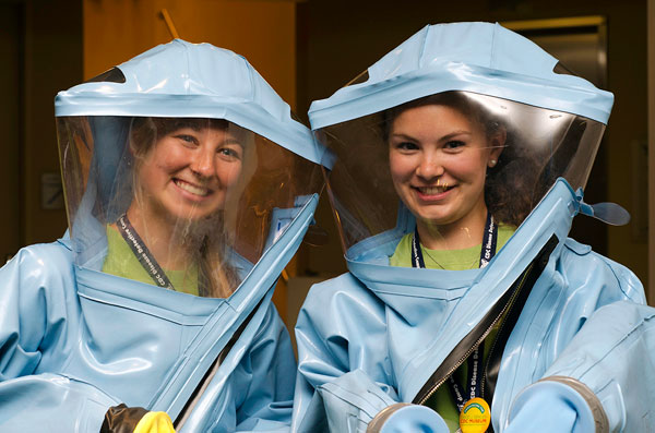 Campers try on BSL4 suits worn by CDC Scientists.