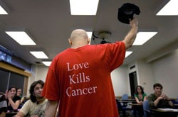 Photo: Love Kills Cancer - Kaplan tips his cap to his students after explaining he had been diagnosed with cancer from Not As I Pictured