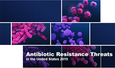 Image of bacteria and fungi titled Antibiotic Resistance Threats in the United States, 2019
