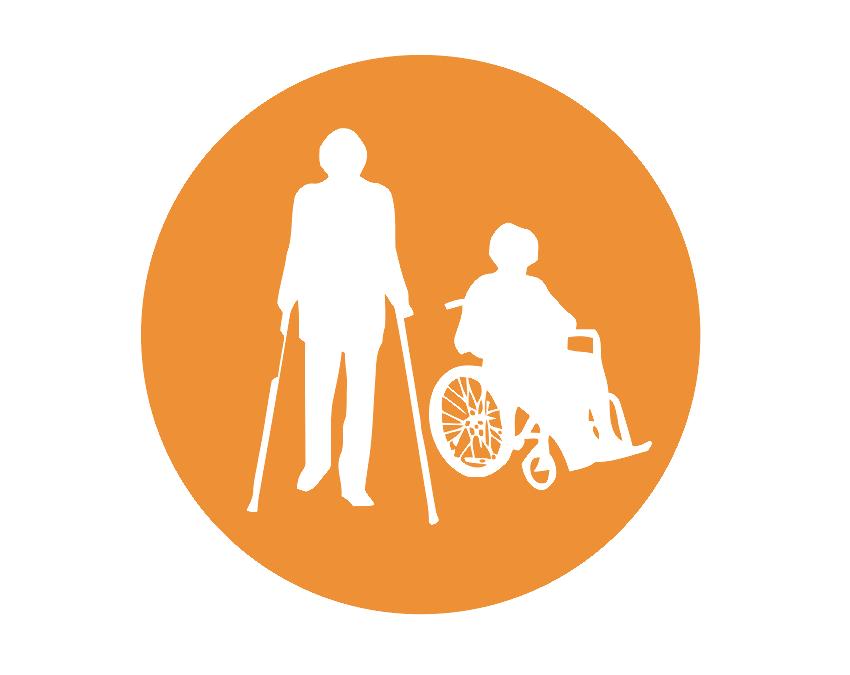 Silhouette illustration of two people living with disabilities.