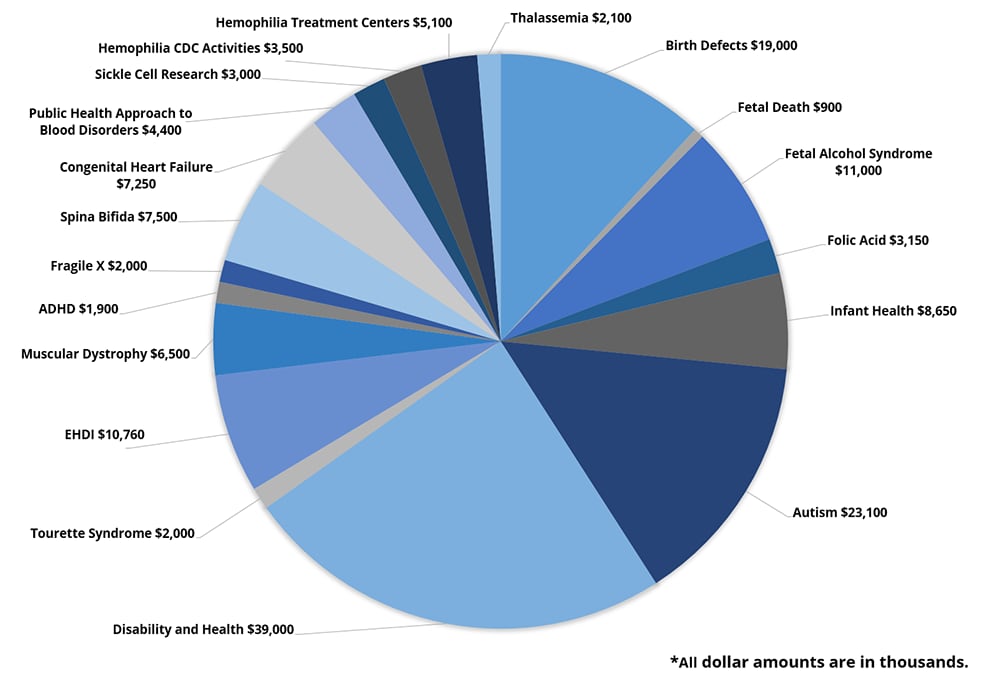 NCBDDD Fiscal Year 2022 Pie Chart, see table below