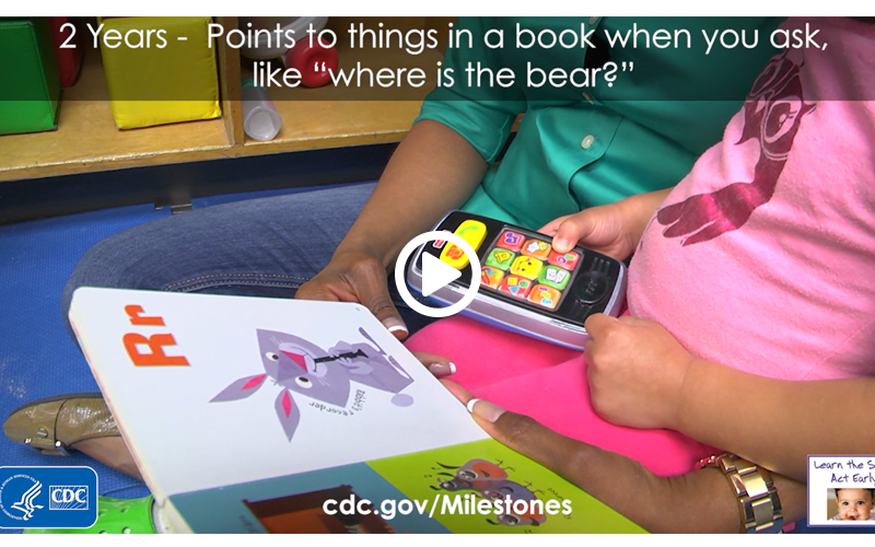 Points to things in a book when you ask, like “Where is the bear?”