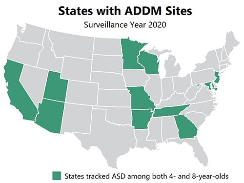 States with ADDM sites year 2020