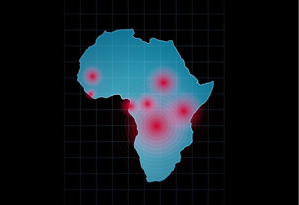 Map of Africa with hot spots