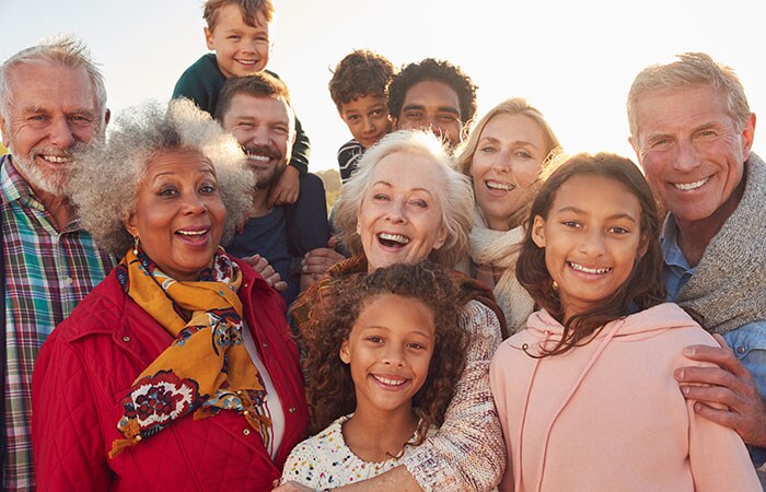Portrait of a diverse multi-generation family group