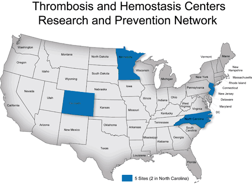 Map of US with 5 Research and Treatment Centers identified in Colorado, Minnesota, New Jersey, and NC