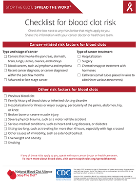 Cancer and blood clot risk checklist thumbnail