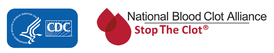 HHS CDC logos and the National Blood Clot Alliance Stop the Clot logo