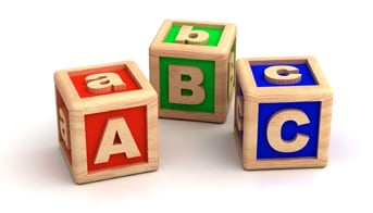 Wooden blocks with the letters A, B, and C