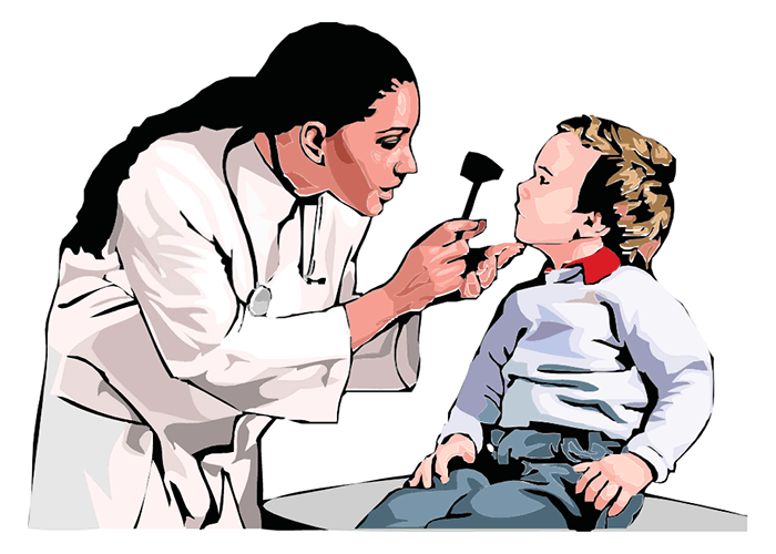 illustration of a health care provider testing a child's hearing