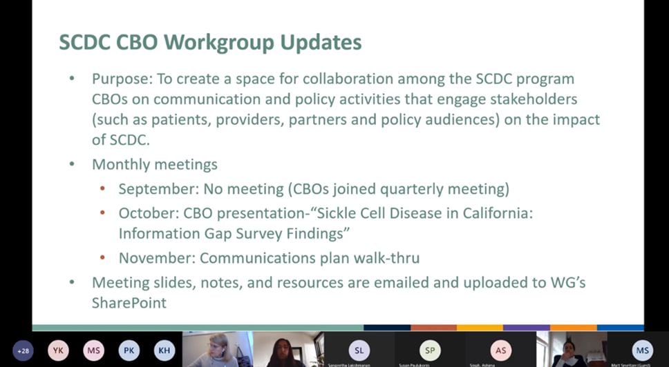 Mandip Kaur presenting community-based organization workgroup updates during the SCDC quarterly meeting.