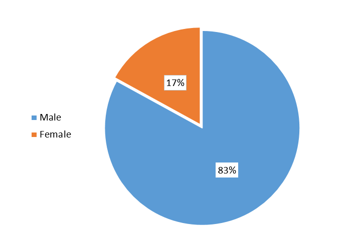 Pie chart showing Distribution of the Registry participants by sex, see details below