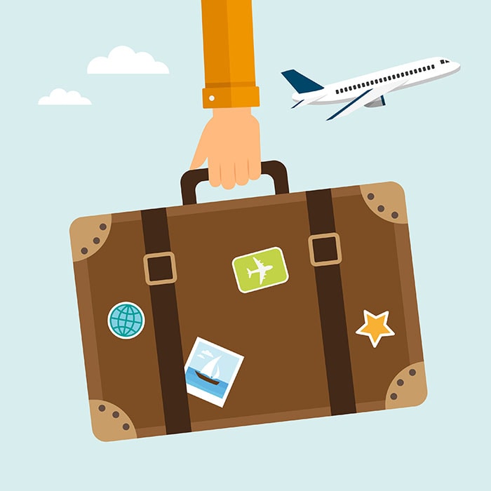 Illustration: Holding a suitcase with a plane in the air