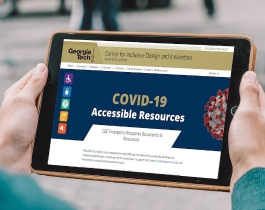 COVID-19 Accessible Materials Microsite shown on a tablet