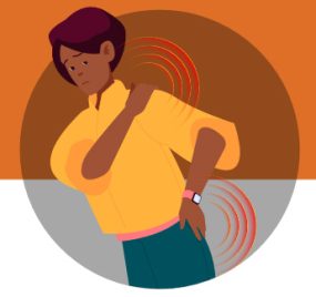 Graphic of a woman with chronic pain in her hip and shoulder