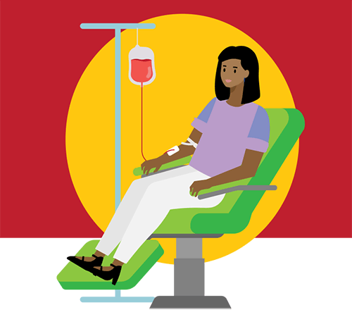 Illustration of a woman getting a blood transfusion
