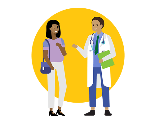 Illustration of woman talking with her doctor