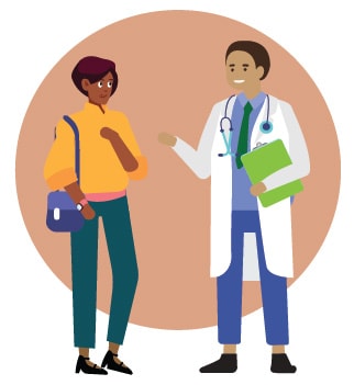 graphic of a doctor talking to a woman