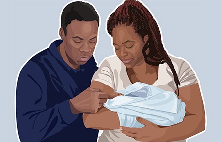 Illustration: Black couple holding an infant
