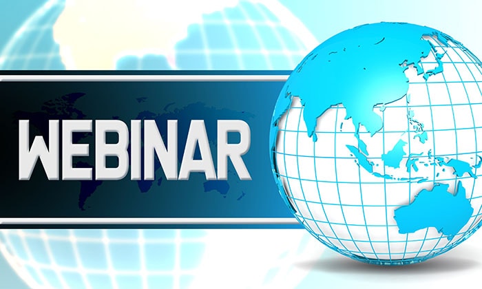 Webinar with sphere globe with white background