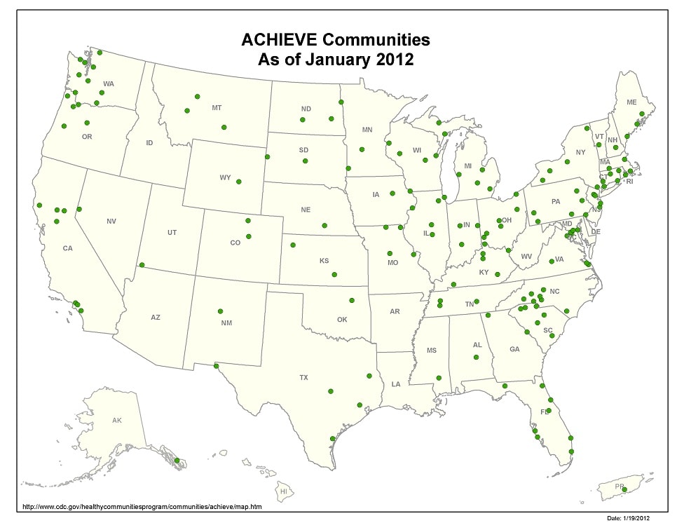 ACHIEVE Communities map as of January 2012