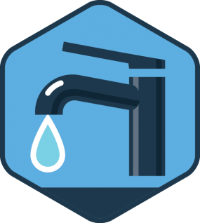 Icon of a sink faucet with tap water drop.
